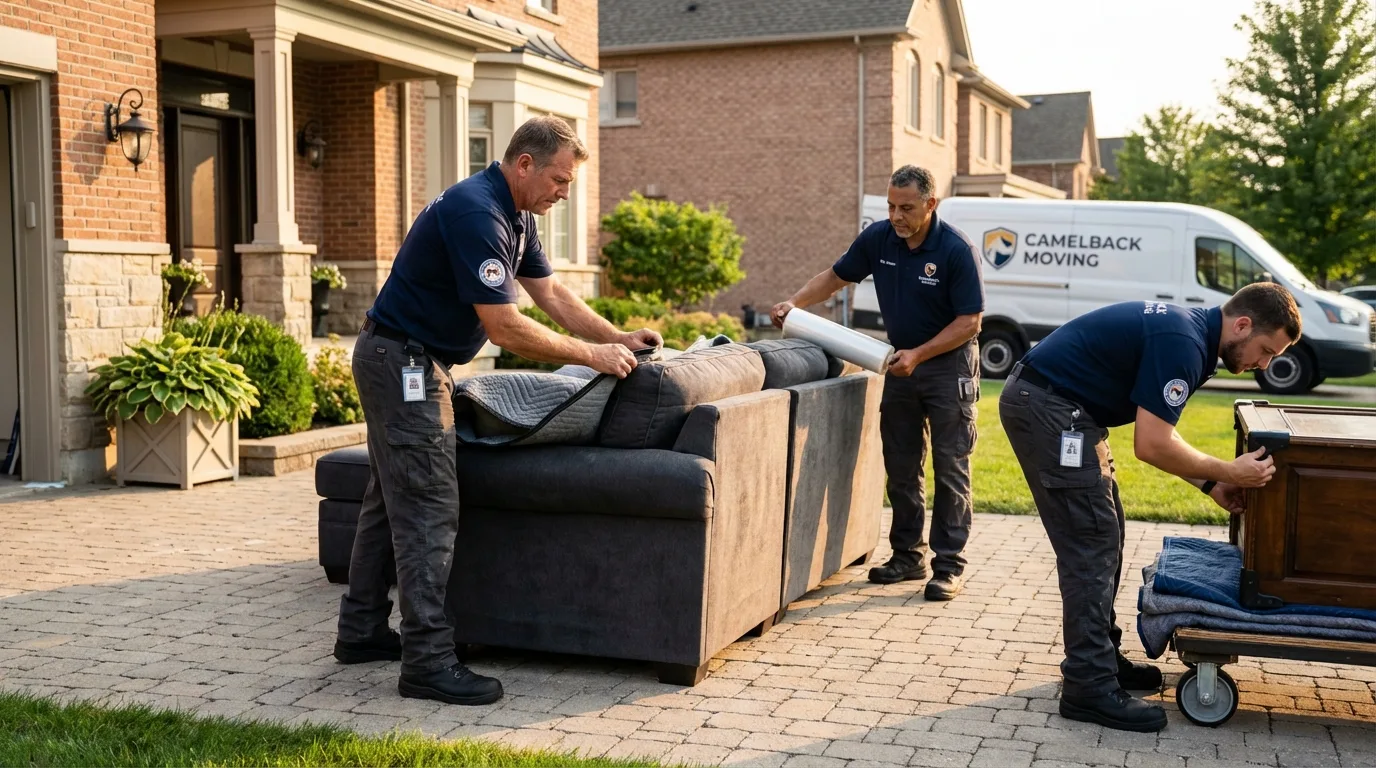 Large estate moving crew wrapping furniture in Burlington, WA