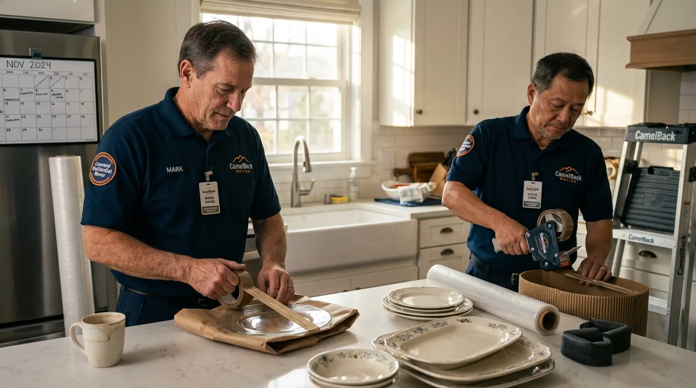Professional crew packing kitchen dishware in Burlington, WA